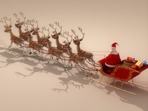 toon santa in sleigh with reindeer 3D-Modell