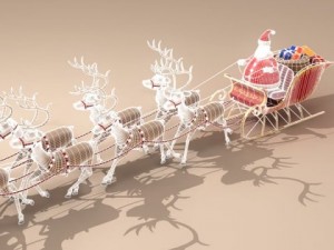toon santa in sleigh with reindeer 3D-Modell