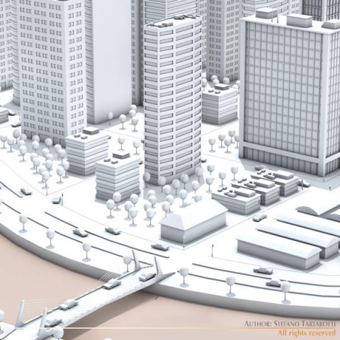 city on river 3D Model .c4d .max .obj .3ds .fbx .stl .blend 