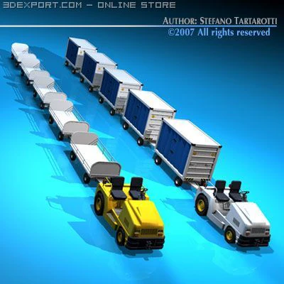 airport baggage trailer 3D Model .c4d .max .obj .3ds .fbx .stl .blend