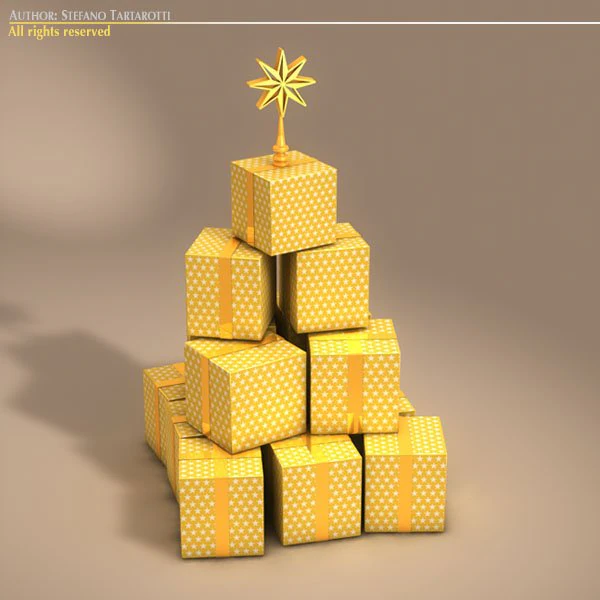 圣诞礼品盒树 3D 模型 .c4d .max .obj .3ds .fbx .stl .blend 