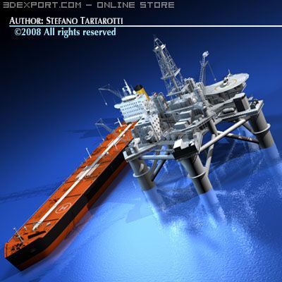 oil platform with tankership 3D-Modell .c4d .max .obj .3ds .fbx .stl .blend 