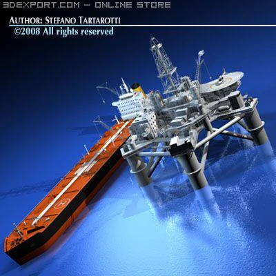 oil platform with tankership 3D Model .c4d .max .obj .3ds .fbx .stl .blend 