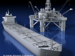 oil platform with tankership 3D-Modell