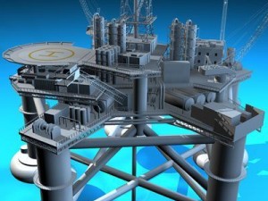 oil platform with tankership 3D-Modell