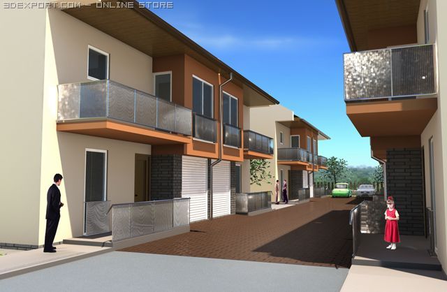 4 houses 3D Model .c4d .max .obj .3ds .fbx .stl .blend 