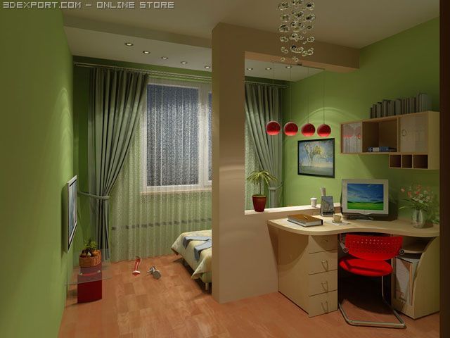 green interior 3D Модель .c4d .max .obj .3ds .fbx .stl .blend 