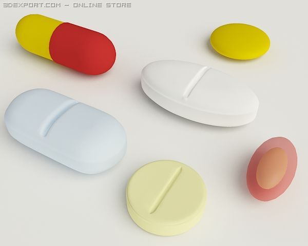 6 pills 3D Модель .c4d .max .obj .3ds .fbx .stl .blend 