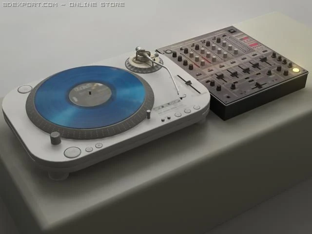vynil turntable with mixer 3D Model .c4d .max .obj .3ds .fbx .stl .blend 