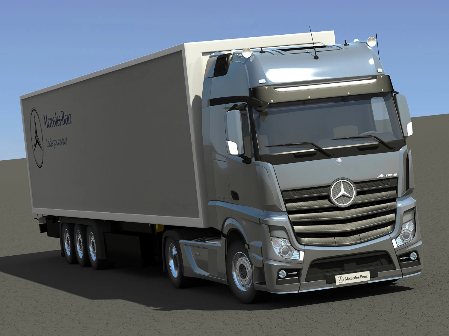 2012 mercedes benz actros with trailer 3D Model .c4d .max .obj .3ds .fbx .stl .blend 