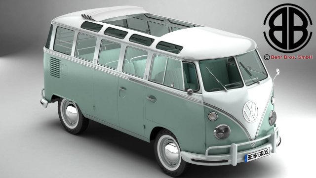 volkswagen type 2 samba 1963 3Dモデル .c4d .max .obj .3ds .fbx .stl .blend 