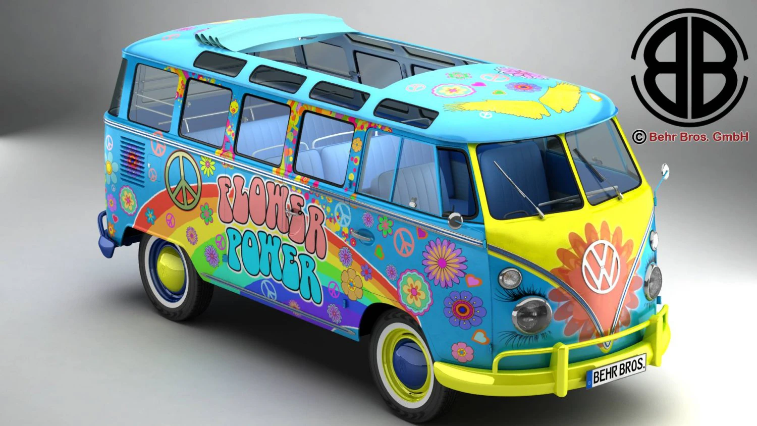 폭스바겐 타입 2 삼바 1963 히피 3D 모델 .c4d .max .obj .3ds .fbx .stl .blend 