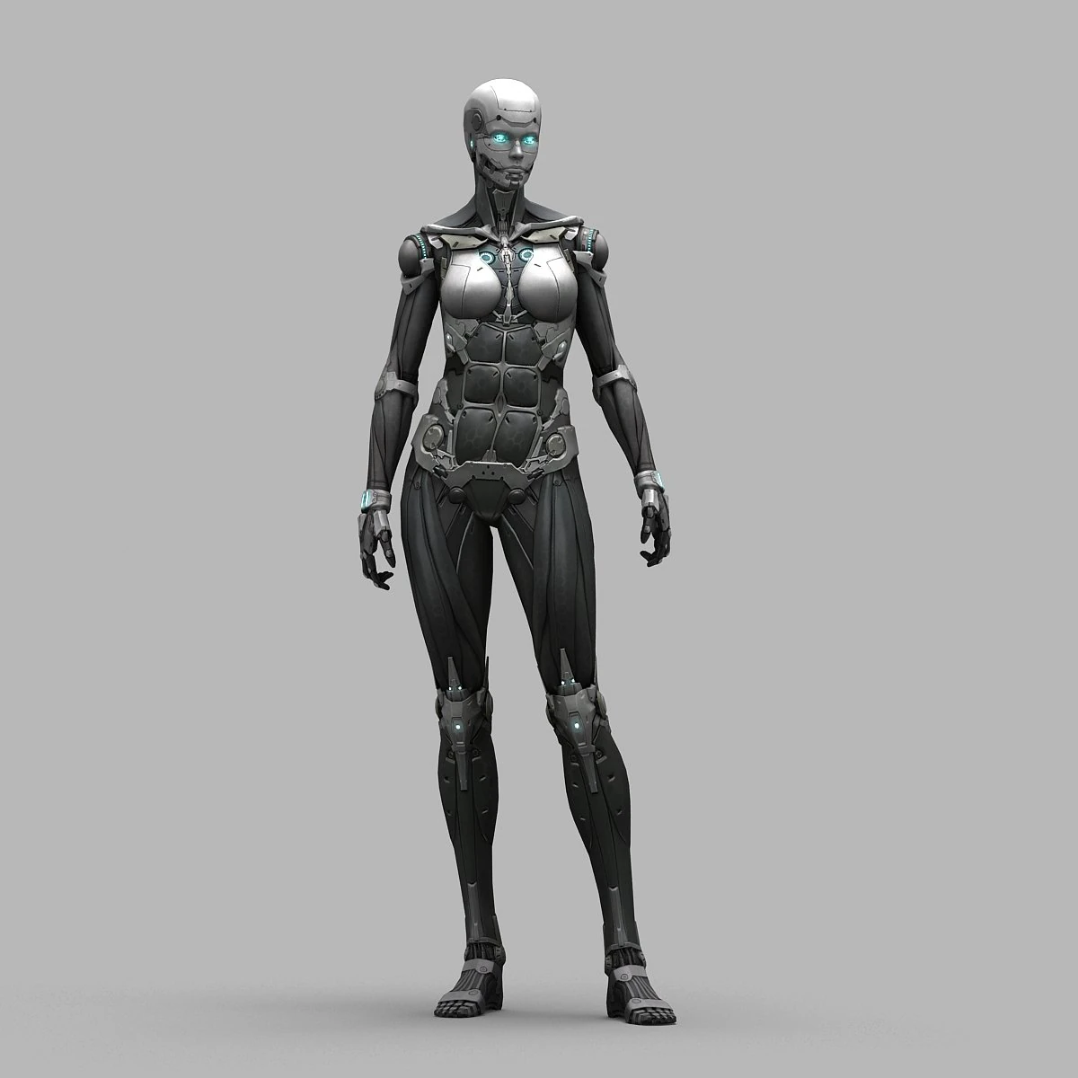 female robot 01 3D Model .c4d .max .obj .3ds .fbx .stl .blend 