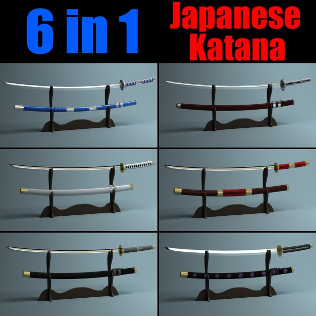 japanese katana collection 3D मॉडल .c4d .max .obj .3ds .fbx .stl .blend