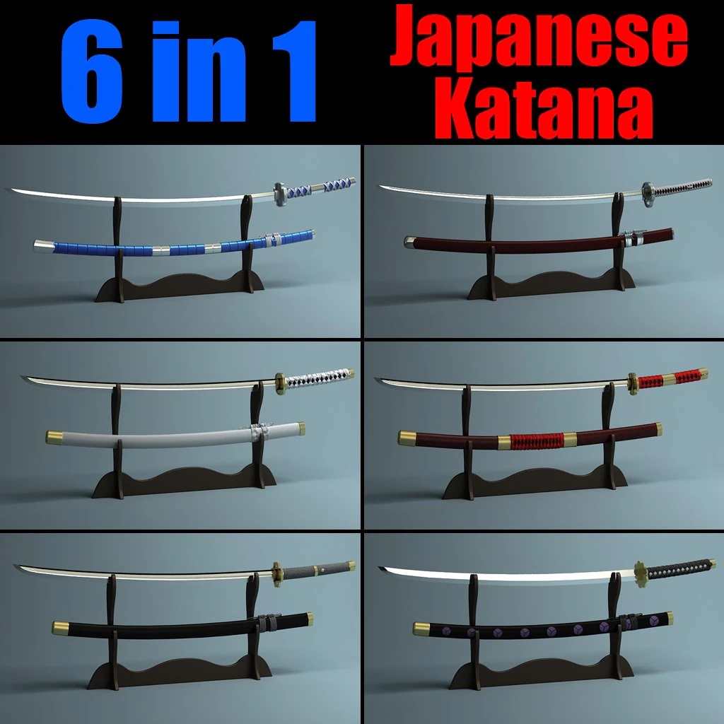 japanese katana collection 3D Model .c4d .max .obj .3ds .fbx .stl .blend