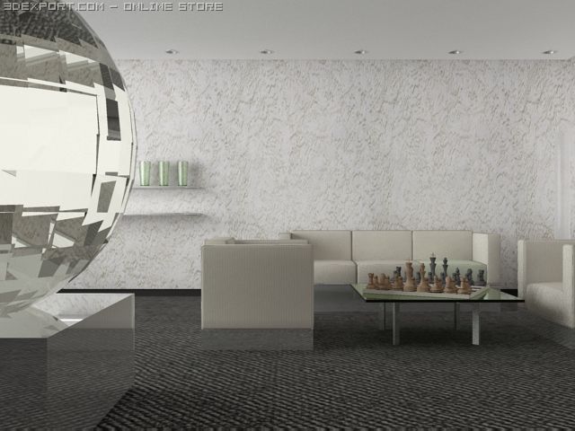 living room (with chess set) 3D Model .c4d .max .obj .3ds .fbx .stl .blend 