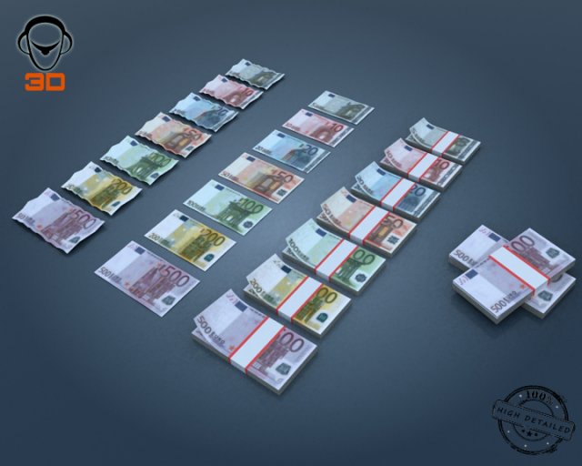 euro bill collection 3D मॉडल .c4d .max .obj .3ds .fbx .stl .blend 