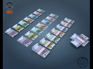 колекція купюр євро 3D Модель