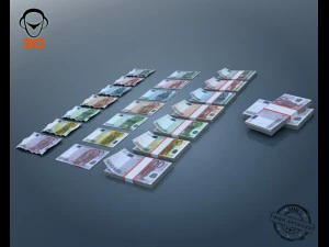 euro bill collection 3D Model