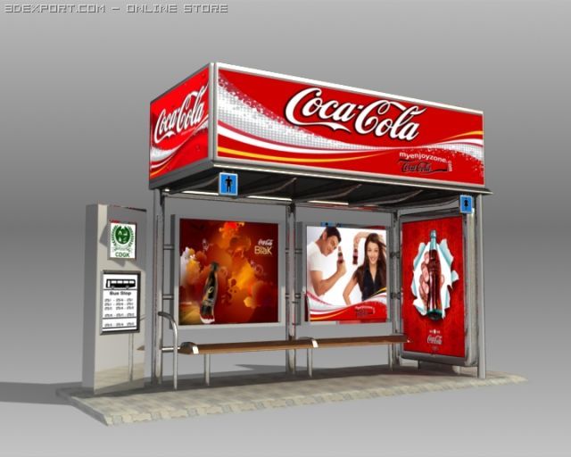 bus stop shelter coke brand Modelo 3D .c4d .max .obj .3ds .fbx .stl .blend 