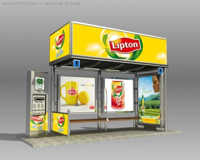 bus stop shelter lipton brand 3D मॉडल .c4d .max .obj .3ds .fbx .stl .blend