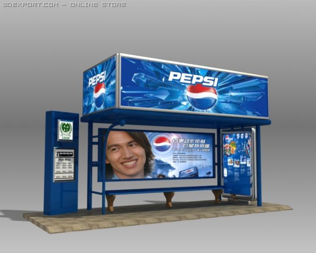 bus stop shelter pepsi brand Modelo 3D .c4d .max .obj .3ds .fbx .stl .blend 