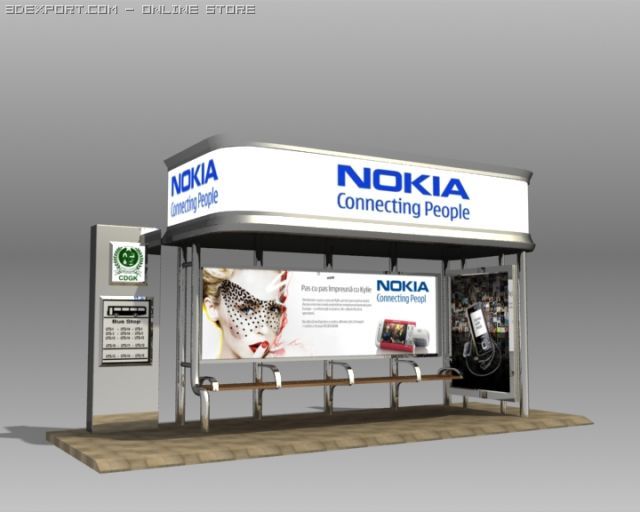 bus stop shelter nokia brand 3D 模型 .c4d .max .obj .3ds .fbx .stl .blend