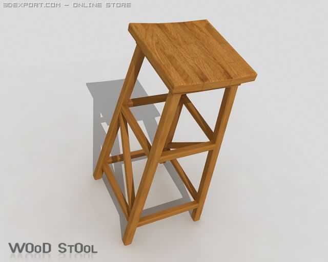 wood stool 3D Model .c4d .max .obj .3ds .fbx .stl .blend 