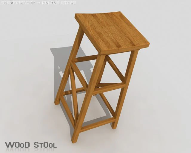 wood stool 3D Model .c4d .max .obj .3ds .fbx .stl .blend 