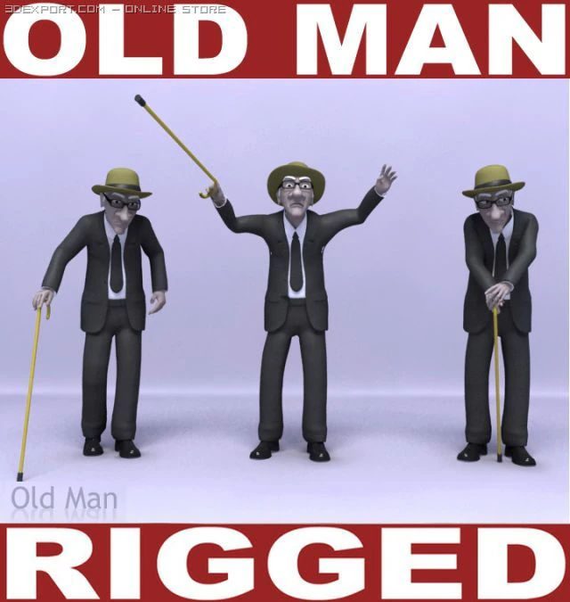 old man rig 3D Model .c4d .max .obj .3ds .fbx .stl .blend 