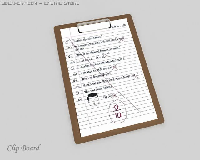 papper clip board 3D Model .c4d .max .obj .3ds .fbx .stl .blend 