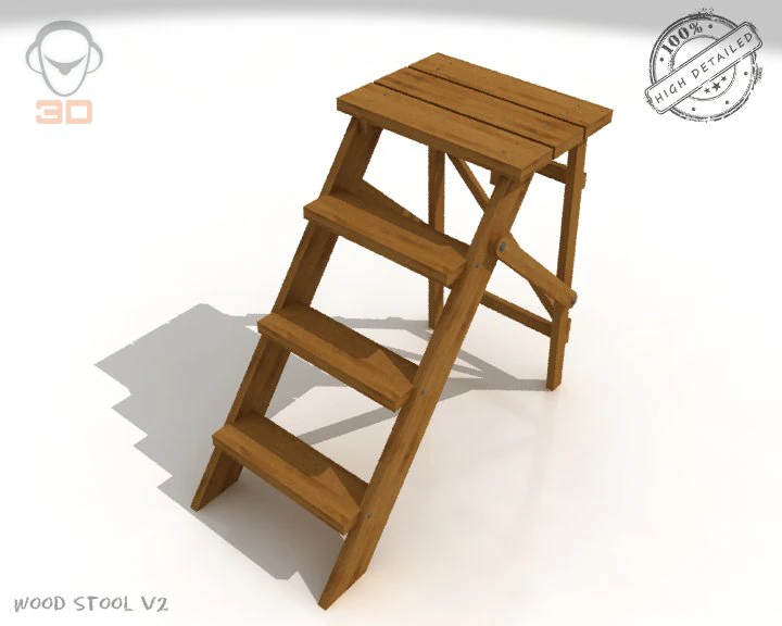 step lader wood v2 3D Model .c4d .max .obj .3ds .fbx .stl .blend 