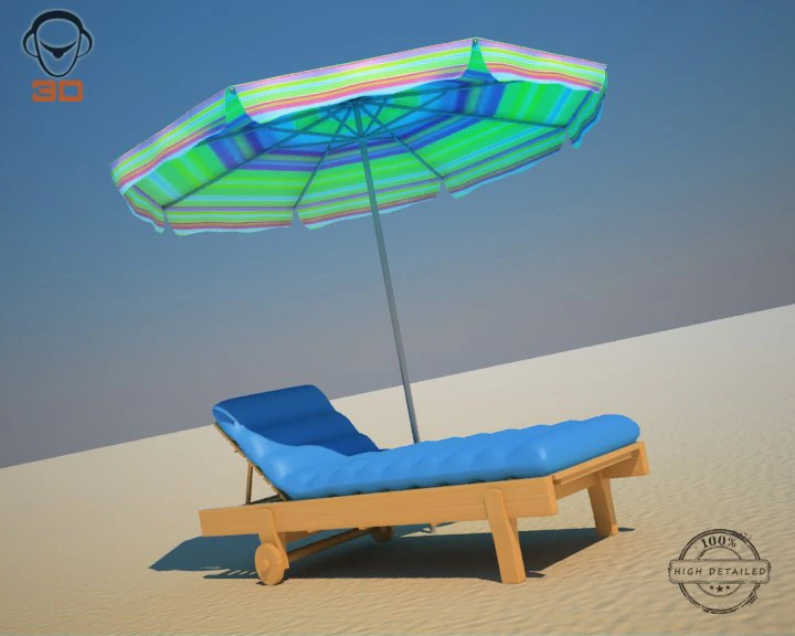 beach chair umbrella 3D Model .c4d .max .obj .3ds .fbx .stl .blend 