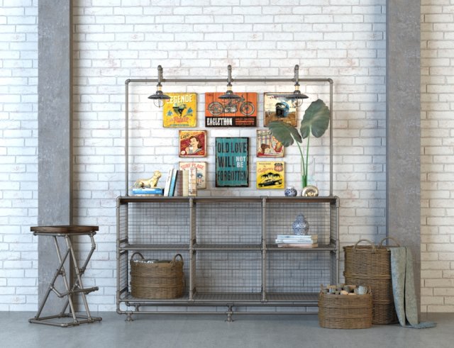 credenza industrial style Model 3D .c4d .max .obj .3ds .fbx .stl .blend 