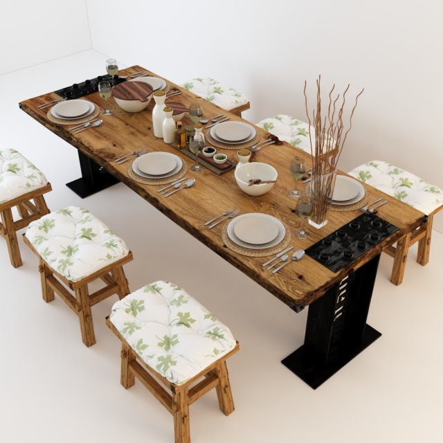 vintage dining table dt1 3D Модель .c4d .max .obj .3ds .fbx .stl .blend 