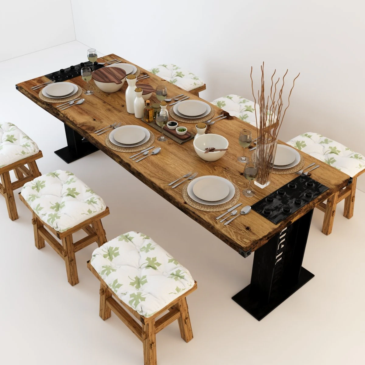 vintage dining table dt1 3D Model .c4d .max .obj .3ds .fbx .stl .blend 