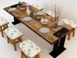 vintage dining table dt1 3D Model