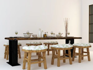 vintage dining table dt1 3D Model