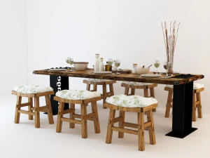 vintage dining table dt1 3D Model