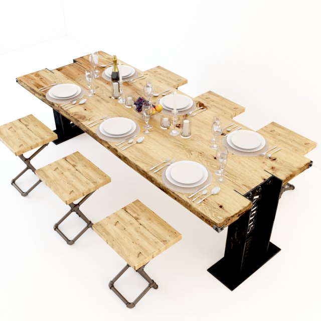 vintage dining table dt2 3D Model .c4d .max .obj .3ds .fbx .stl .blend 
