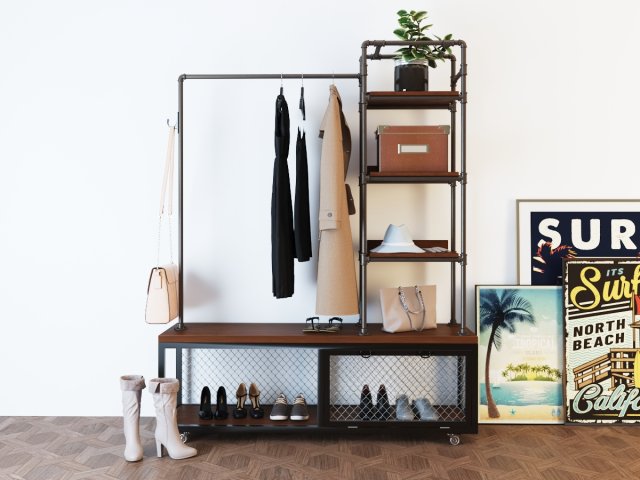 Hall tree and Clothing Rack CR07 3D Model .c4d .max .obj .3ds .fbx .stl .blend 