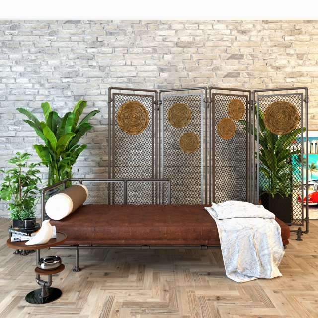 Daybed and Partition DP1 3D 模型 .c4d .max .obj .3ds .fbx .stl .blend 