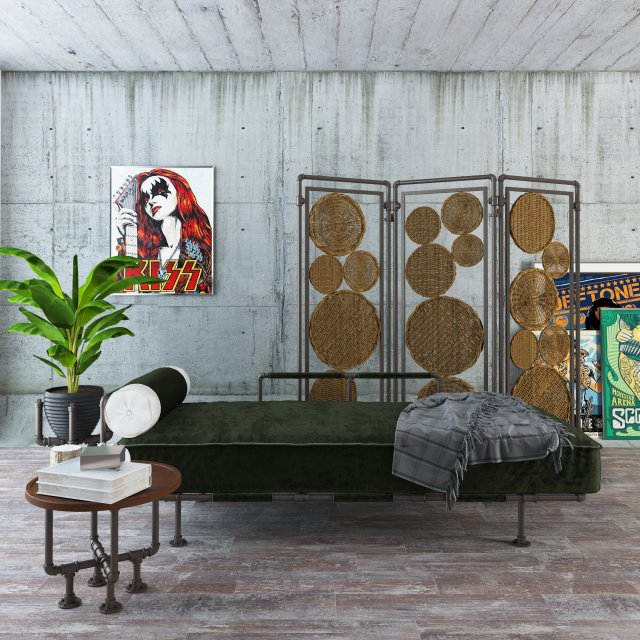 Daybed and Partition DP3 Model 3D .c4d .max .obj .3ds .fbx .stl .blend 
