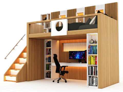 Stapelbed voor tiener BB1 3D Model