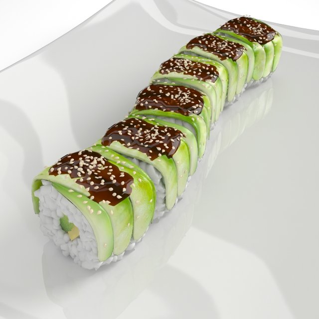 sushi green dragon 3Dモデル .c4d .max .obj .3ds .fbx .stl .blend 