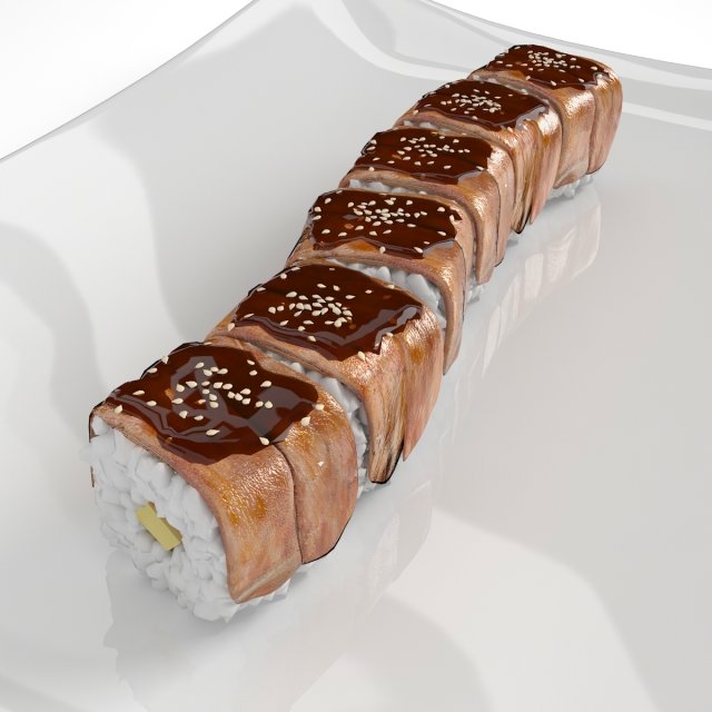 sushi golden dragon Model 3D .c4d .max .obj .3ds .fbx .stl .blend 