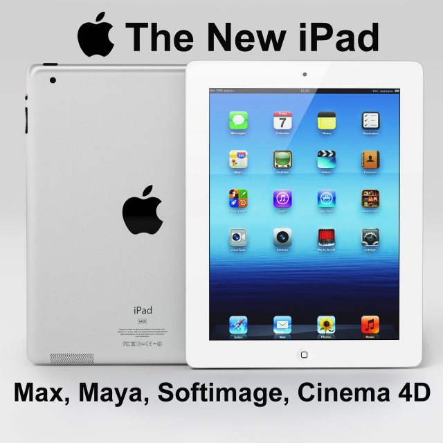apple new ipad 3 3D मॉडल .c4d .max .obj .3ds .fbx .stl .blend 