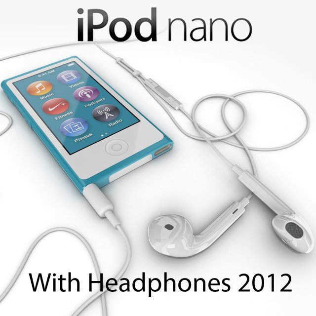 apple ipod nano 2012 with headphones 3D Model .c4d .max .obj .3ds .fbx .stl .blend 