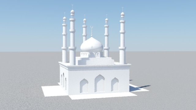 5 pillars masjid 3D Model .c4d .max .obj .3ds .fbx .lwo .lw .lws