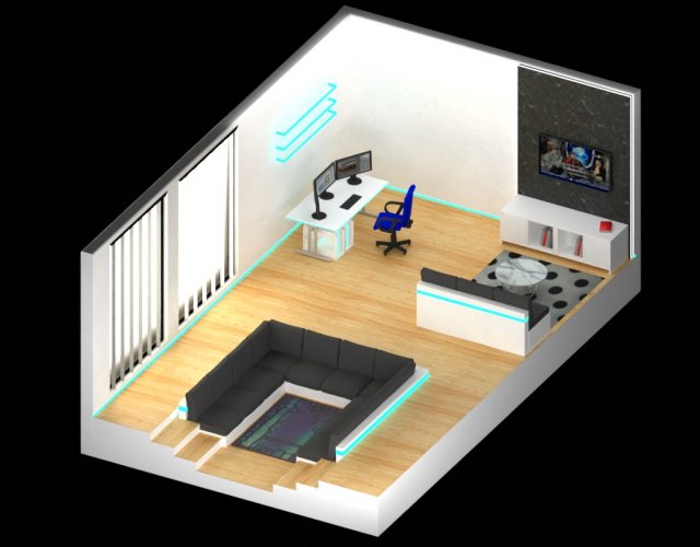 Lux Loft Room 3D Model .c4d .max .obj .3ds .fbx .stl .blend 